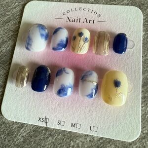 Blue and Gold Nail Press On Set Extra Small